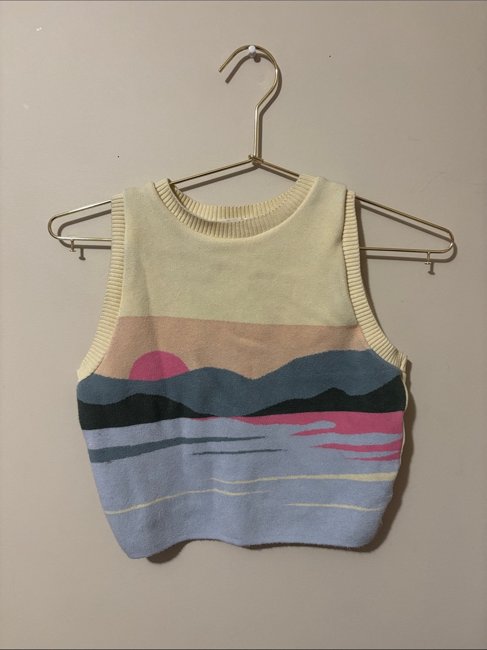 debut Pastel Landscape Knit Tank - Yellow, Pink, Blue